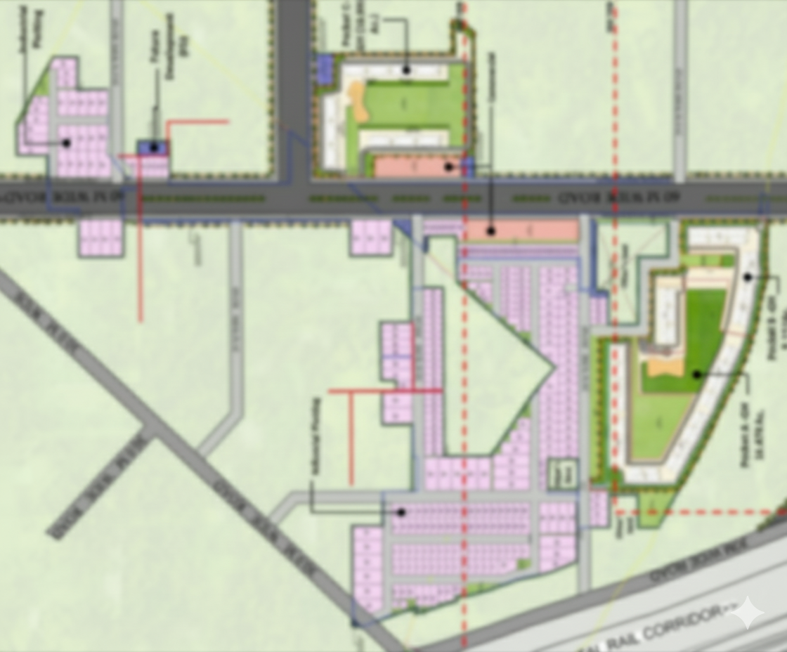 M3M Sector 9 Master Plan - Comprehensive layout showing residential towers, commercial zones, industrial plots, and amenities